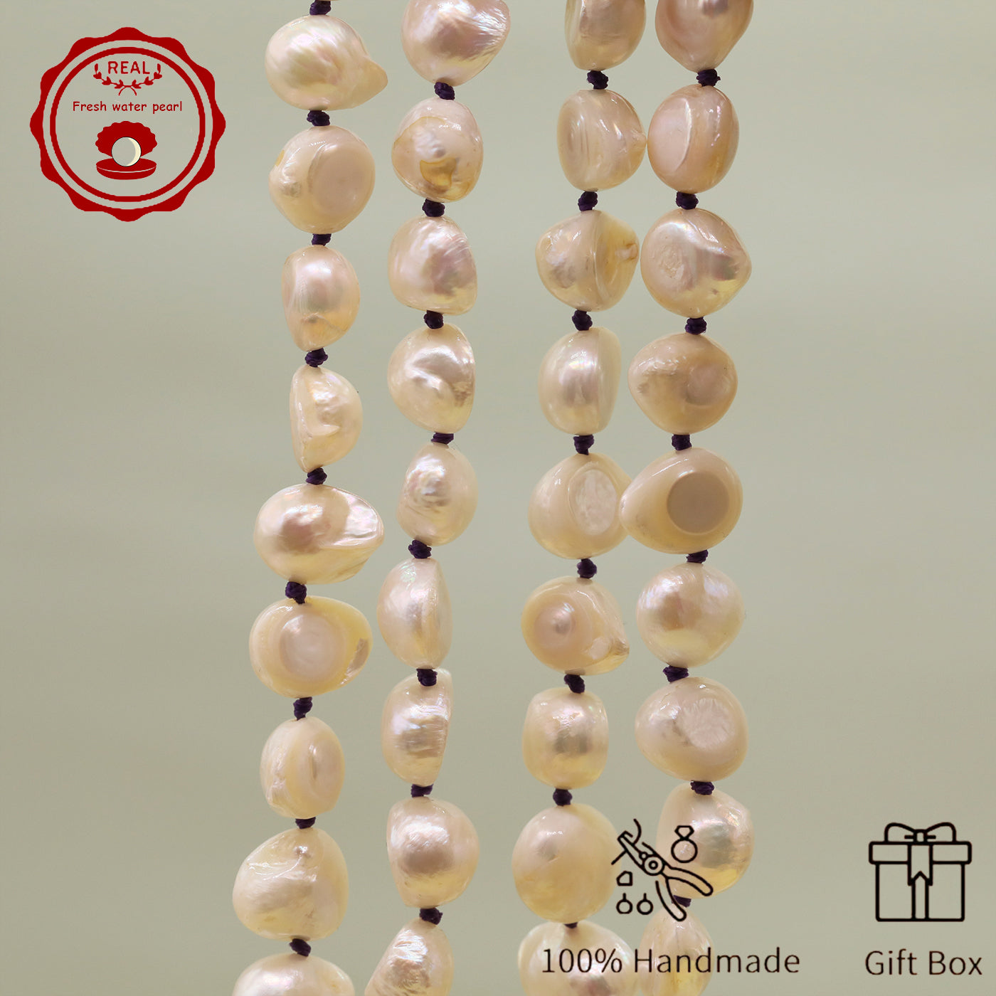 Irregular White Baroque Natural Freshwater Pearl Necklace 100% handmade 17.7inch long 12-17mm Freshwater Pearl necklace suitable for everyday, wedding, birthday parties, Christmas, Valentine's Day, stylish Baroque freshwater pearl necklace
