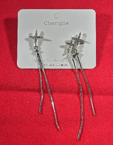 Silver Rhinestone cross dangle earring with stones