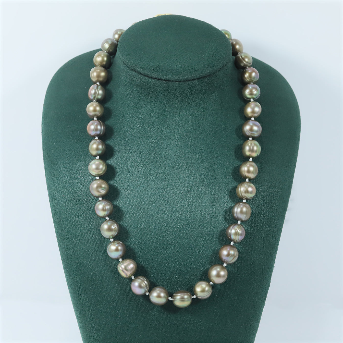 Authentic 10-11mm Brown Freshwater Pearl necklace 100% handmade 17.7inch long round freshwater Pearl necklace with diamond set gold flower buckle elegant Christmas, Valentine's Day gift