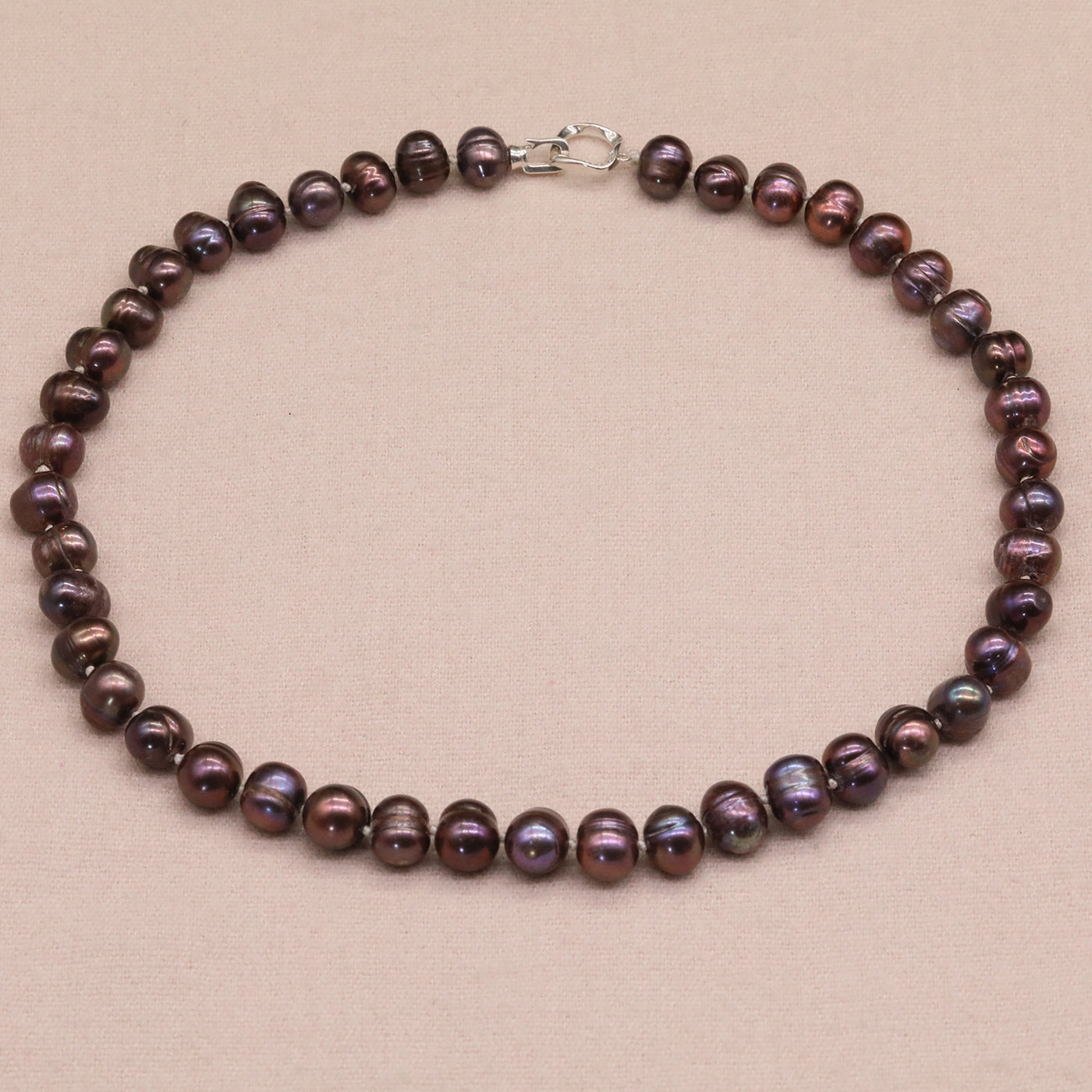 Vintage Boho Freshwater Pearl Necklace with 925 Silver Clasp, June Birthstone Elegant Jewelry, No Plating, Ideal for Gifts – Versatile Accessory for Parties【NK-XL2501Brown-01】