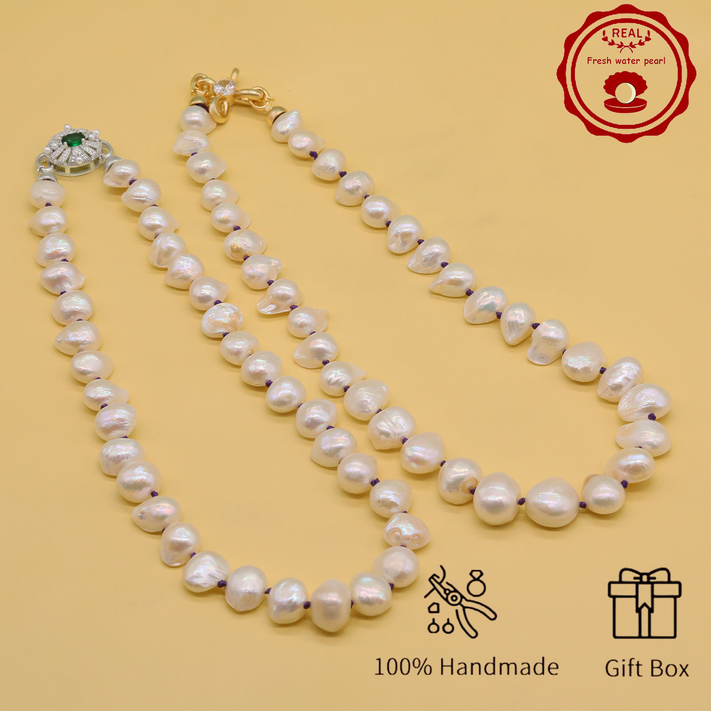 Irregular White Baroque Natural Freshwater Pearl Necklace 100% handmade 17.7inch long 12-17mm Freshwater Pearl necklace suitable for everyday, wedding, birthday parties, Christmas, Valentine's Day, stylish Baroque freshwater pearl necklace