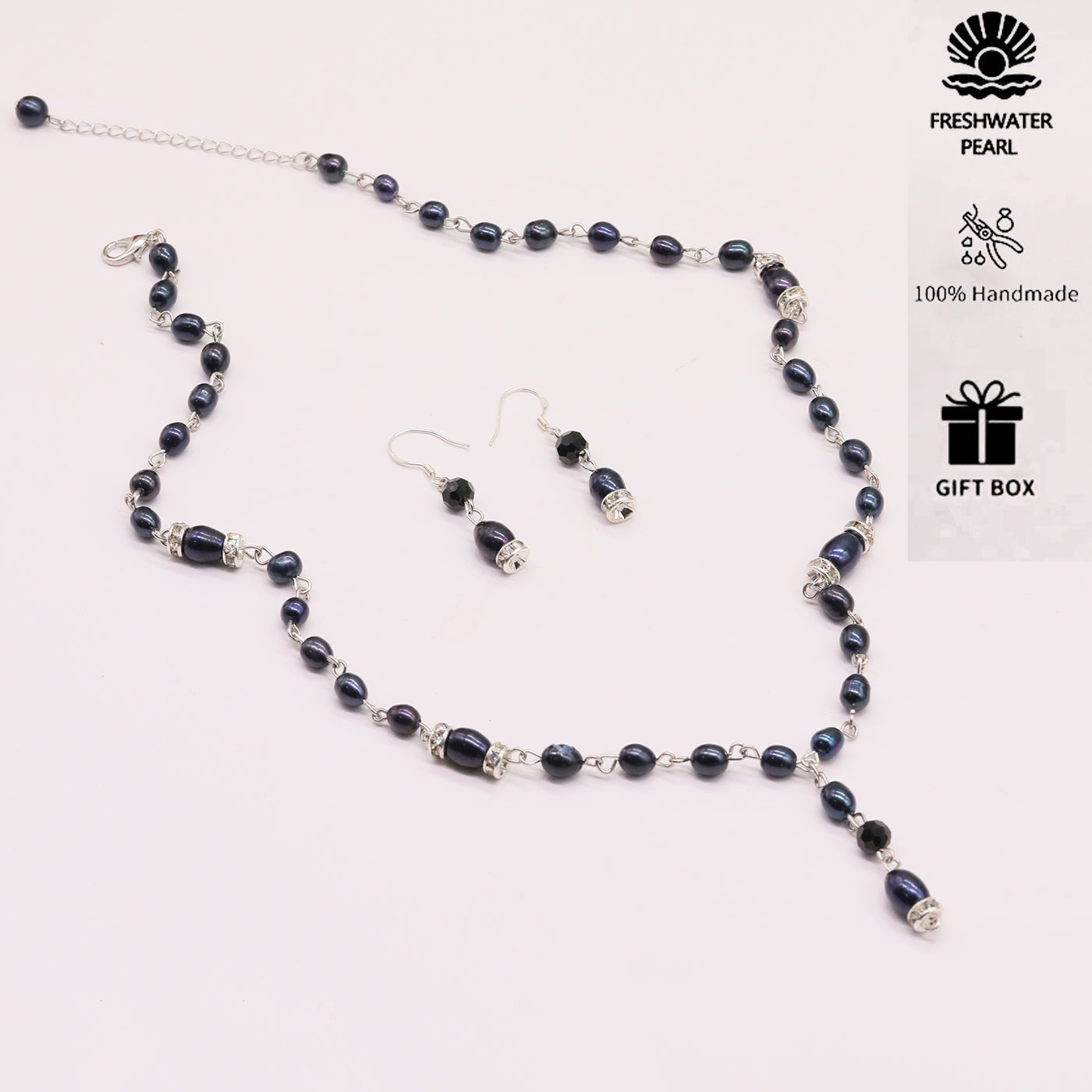 An elegant 100% handmade natural freshwater pearl necklace earring set, ideal for Christmas, Valentine's Day holiday gifts, perfect for everyday, birthday parties and anniversaries【NK-XL2501Purple-03】