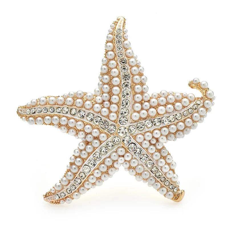 Elegant lg Pearl Starfish Women Brooch Pin Sparkling Sea Star