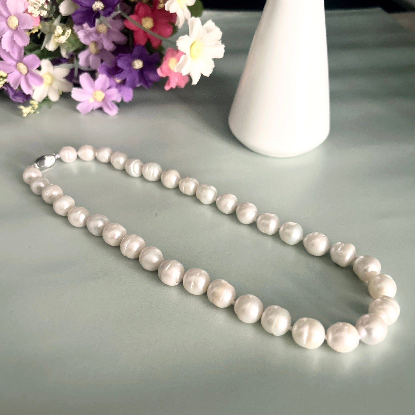 Elegant freshwater pearl necklace S925 silver, Baroque round pearls, vintage luxury, fashion accessories, June Birthstone, the perfect gift for everyday parties, Valentine's Day 【NK-XL2501-White-04】