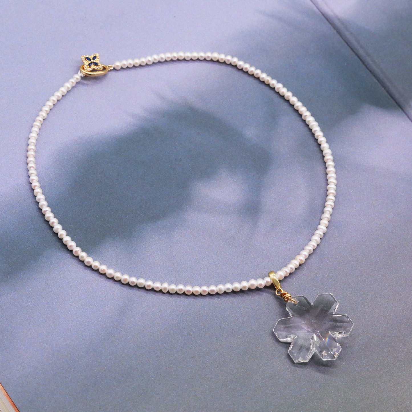 The French elegant 16.93inch long AAA Freshwater Pearl necklace comes with authentic Austrian AAA crystal pendant in the shape of a snowflake, with a gift box, exquisite gift options for everyday, wedding and festive wear