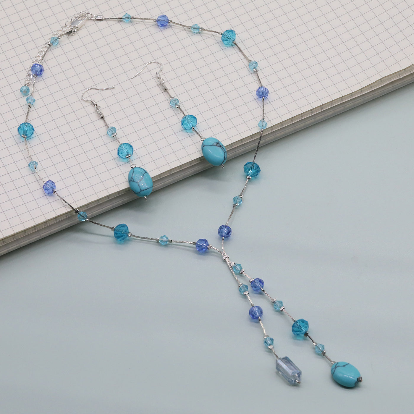 Bohemian Vintage Handcrafted Natural Stone and Crystal Bead Jewelry Set, Unique Boho Stone Necklace and Earrings, Unplated, Daily Wear & Gift, Suitable for All Seasons, Halloween Holiday Accessory
