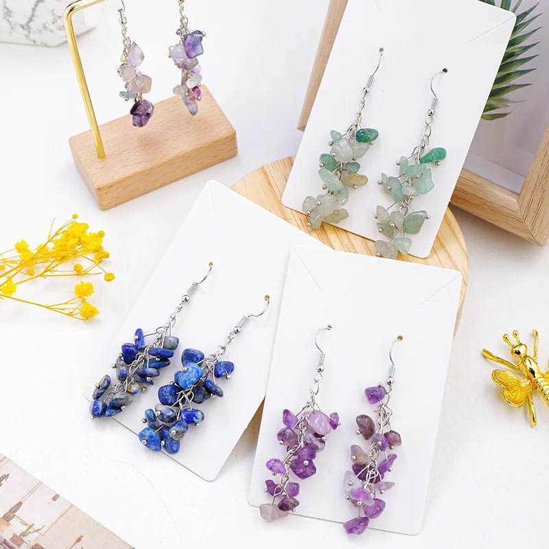 Handcrafted genuine stone dangle light weight grape style dangle earrings