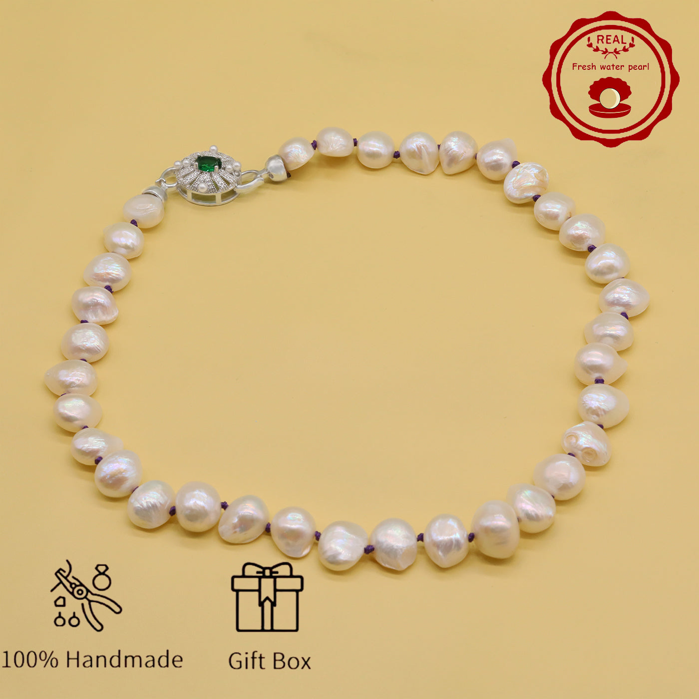 Irregular White Baroque Natural Freshwater Pearl Necklace 100% handmade 17.7inch long 12-17mm Freshwater Pearl necklace suitable for everyday, wedding, birthday parties, Christmas, Valentine's Day, stylish Baroque freshwater pearl necklace