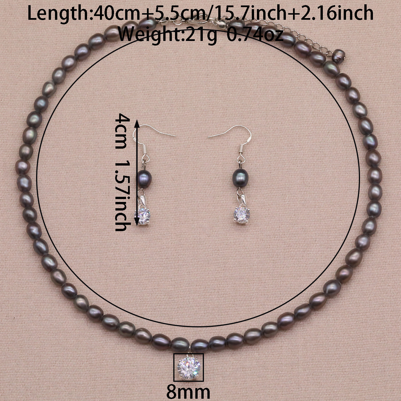 Exquisite Fresh Water Pearl with Zircon Necklace Earrings Bracelet Anklet Four piece Set Luxurious Elegant Zircon Fresh Water Pearl set ideal for Christmas, Valentine's Day and Thanksgiving gifts, suitable for everyday, wedding and birthday