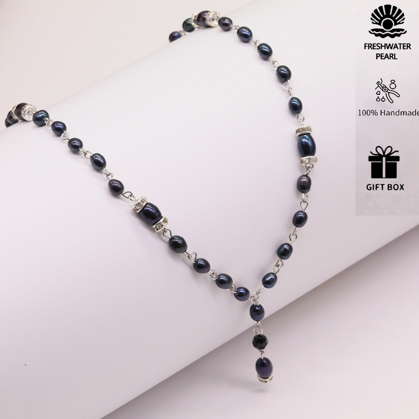 An elegant 100% handmade natural freshwater pearl necklace earring set, ideal for Christmas, Valentine's Day holiday gifts, perfect for everyday, birthday parties and anniversaries【NK-XL2501Purple-03】