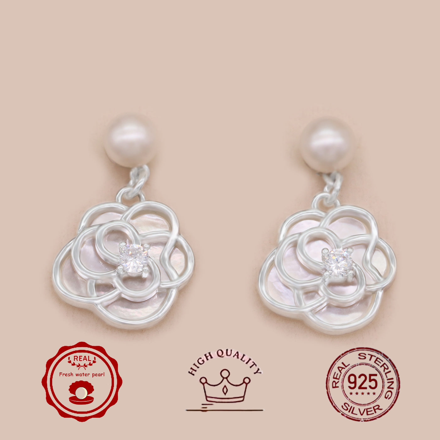 Elegant S925 Sterling Silvery & Freshwater Pearl Flower Stud Earrings - Luxurious Zirconia Accents, Perfect for Daily Wear & Special Occasions