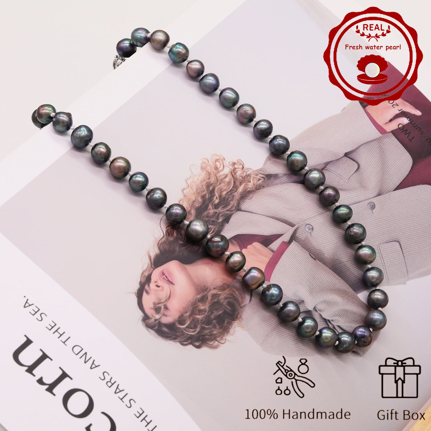 Handmade Freshwater Pearl Necklace for men and women Classic Vintage 20 year Old Large Old Pearl 17.7inch long Freshwater Pearl necklace Ideal for Valentine's Day gifts【NK-XL2501-Purple-02】