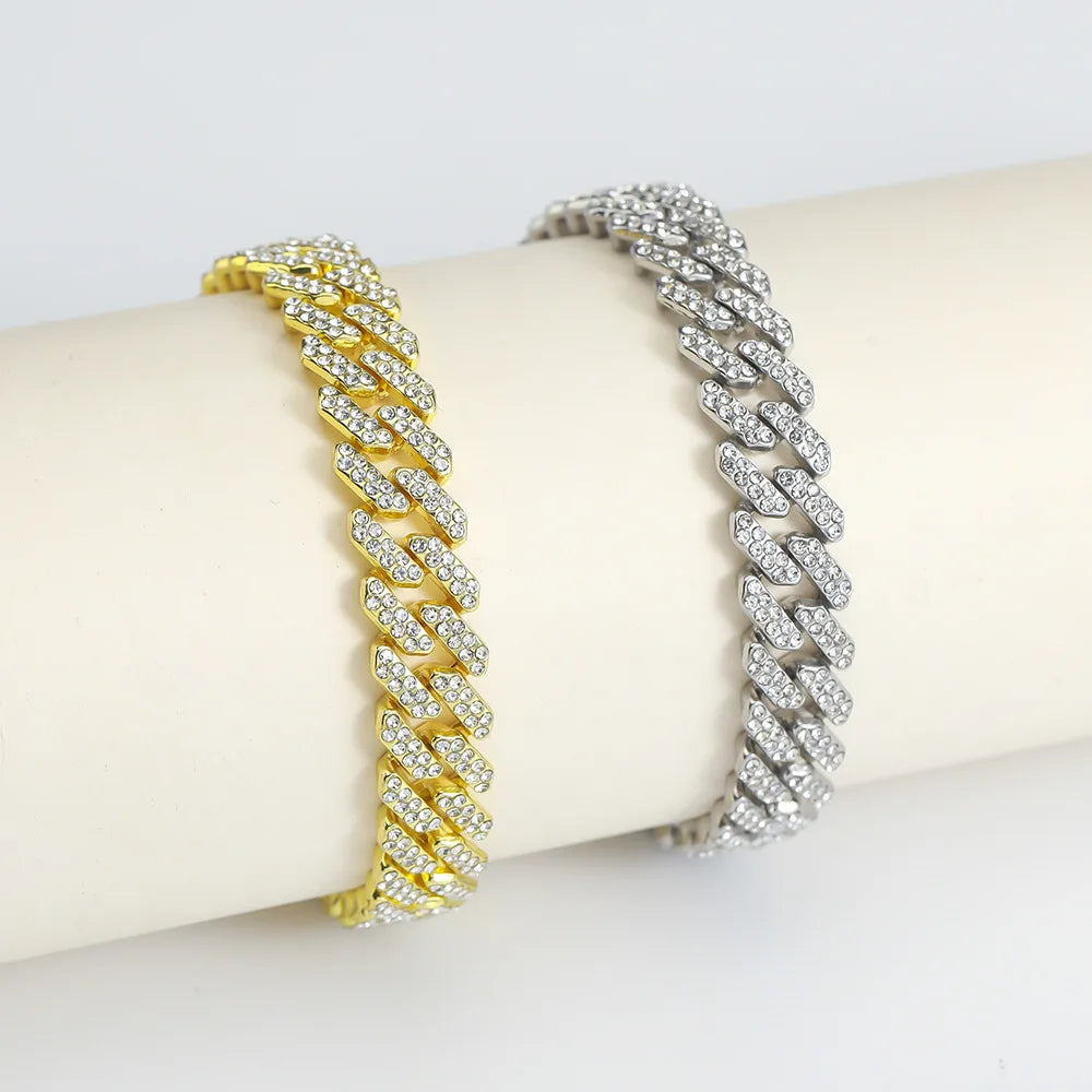 Wholesale 12mm Iced Cuban Link Chain Shiny Diamond necklaces and bracelets