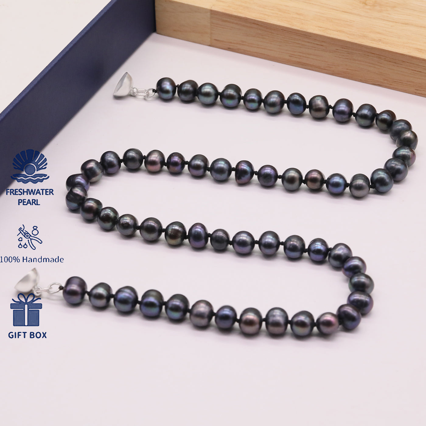 Classic Elegant Purple Colored Freshwater Pearl Necklace with Magnetic clapper Luxury Handmade 20.8inch long Freshwater Pearl necklace Fashion jewelry for men and women, with gift box, ideal holiday gift【XL-2412purple-02】