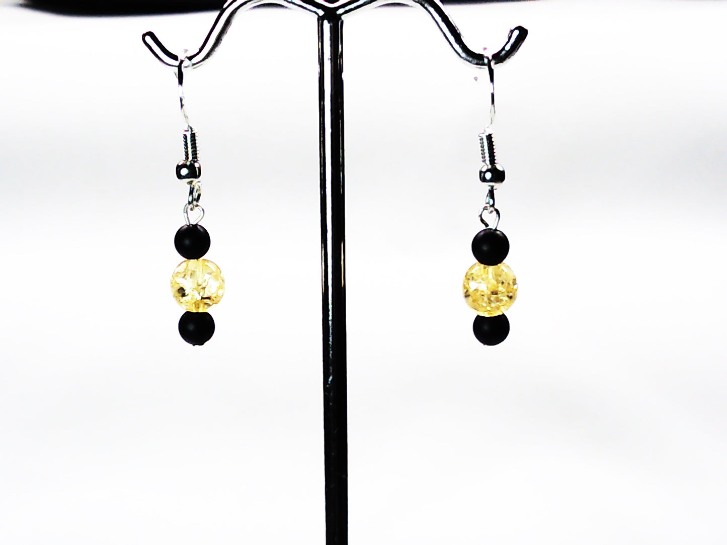 Handcrafted with genuine onyx and crackle glass earring choose your colors