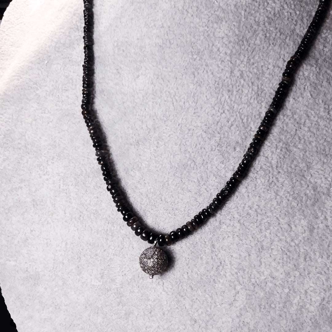 Ethiopian Black opal and diamond necklace - Providence silver gold jewelry usa