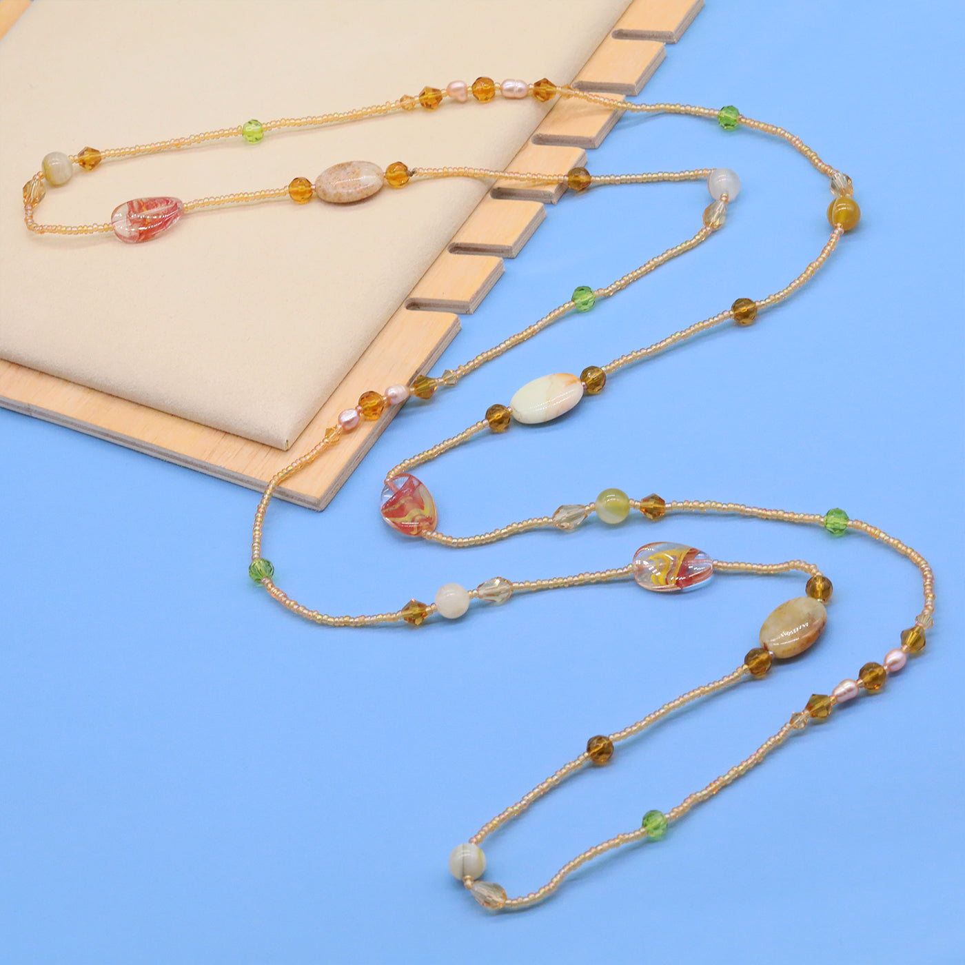 Bohemian style 51.2inch long Yellow stone with Freshwater Pearl Long necklace Handmade elegant long necklace ideal for Christmas and Valentine's Day gifts, suitable for everyday, wedding, birthday parties and anniversaries
