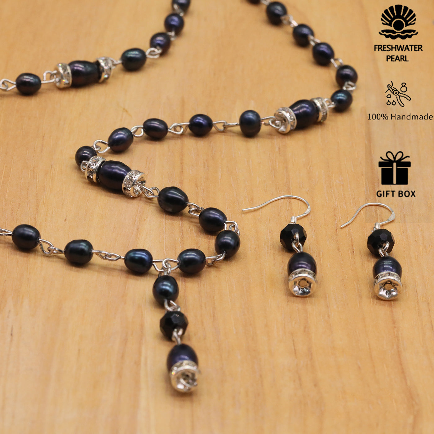 An elegant 100% handmade natural freshwater pearl necklace earring set, ideal for Christmas, Valentine's Day holiday gifts, perfect for everyday, birthday parties and anniversaries【NK-XL2501Purple-03】