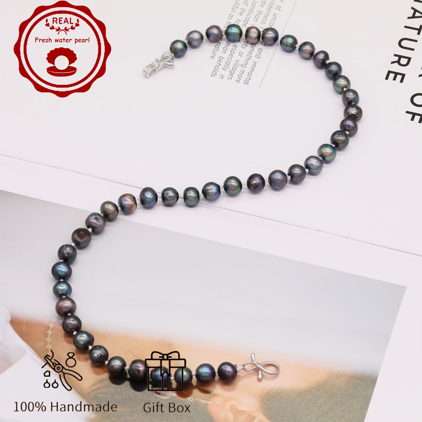 Handmade Freshwater Pearl Necklace for men and women Classic Vintage 20 year Old Large Old Pearl 17.7inch long Freshwater Pearl necklace Ideal for Valentine's Day gifts【NK-XL2501-Purple-02】