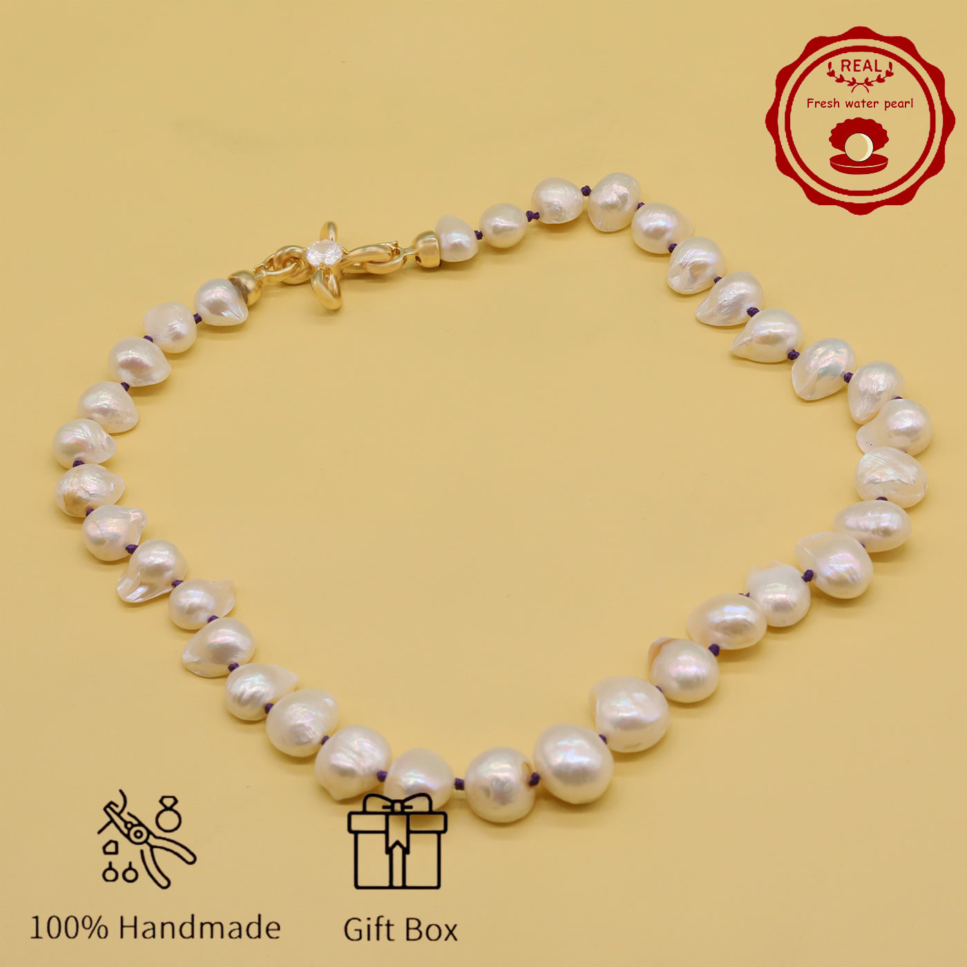 Irregular White Baroque Natural Freshwater Pearl Necklace 100% handmade 17.7inch long 12-17mm Freshwater Pearl necklace suitable for everyday, wedding, birthday parties, Christmas, Valentine's Day, stylish Baroque freshwater pearl necklace