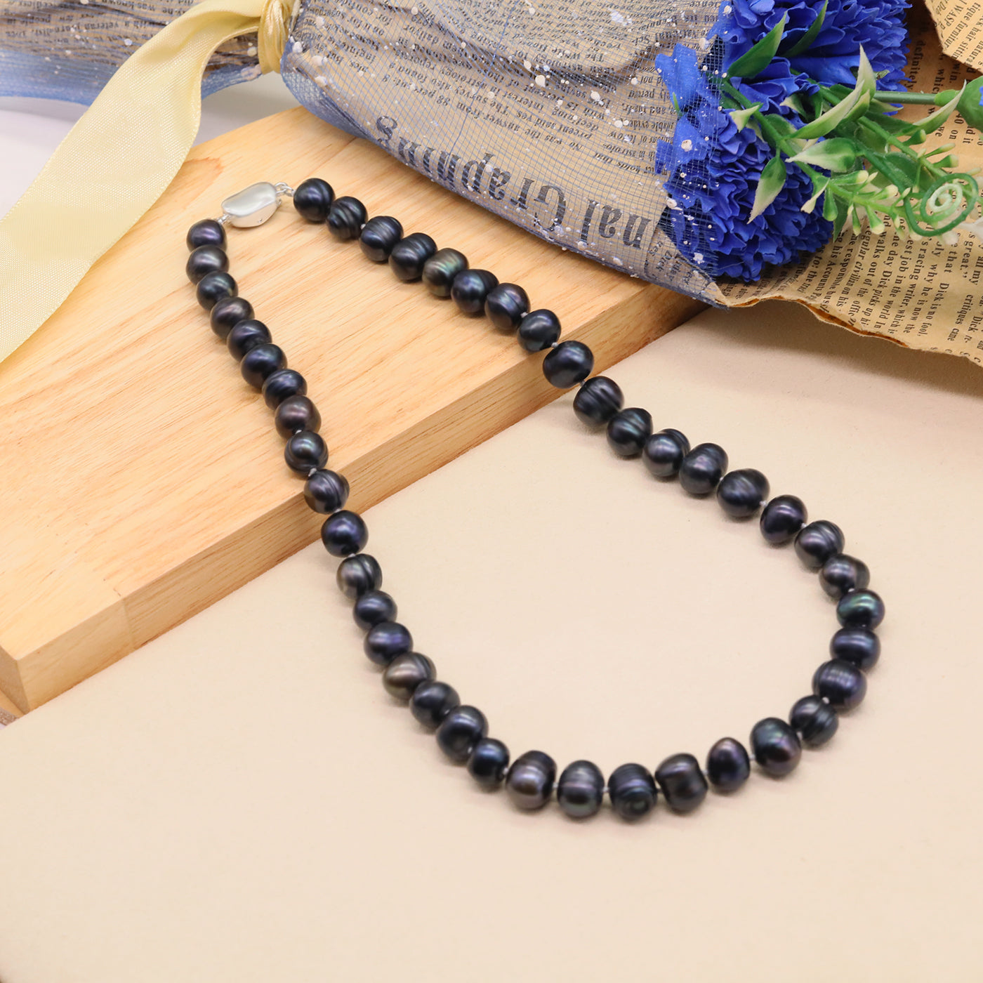 Handmade Freshwater Pearl Necklace Vintage Design Style, Suitable for Daily Wear, Special Occasions, Christmas, Mother'S Day, Thanksgiving, Valentine'S Day, Universal Accessories for All Seasons【NK-XL2501Black-02】