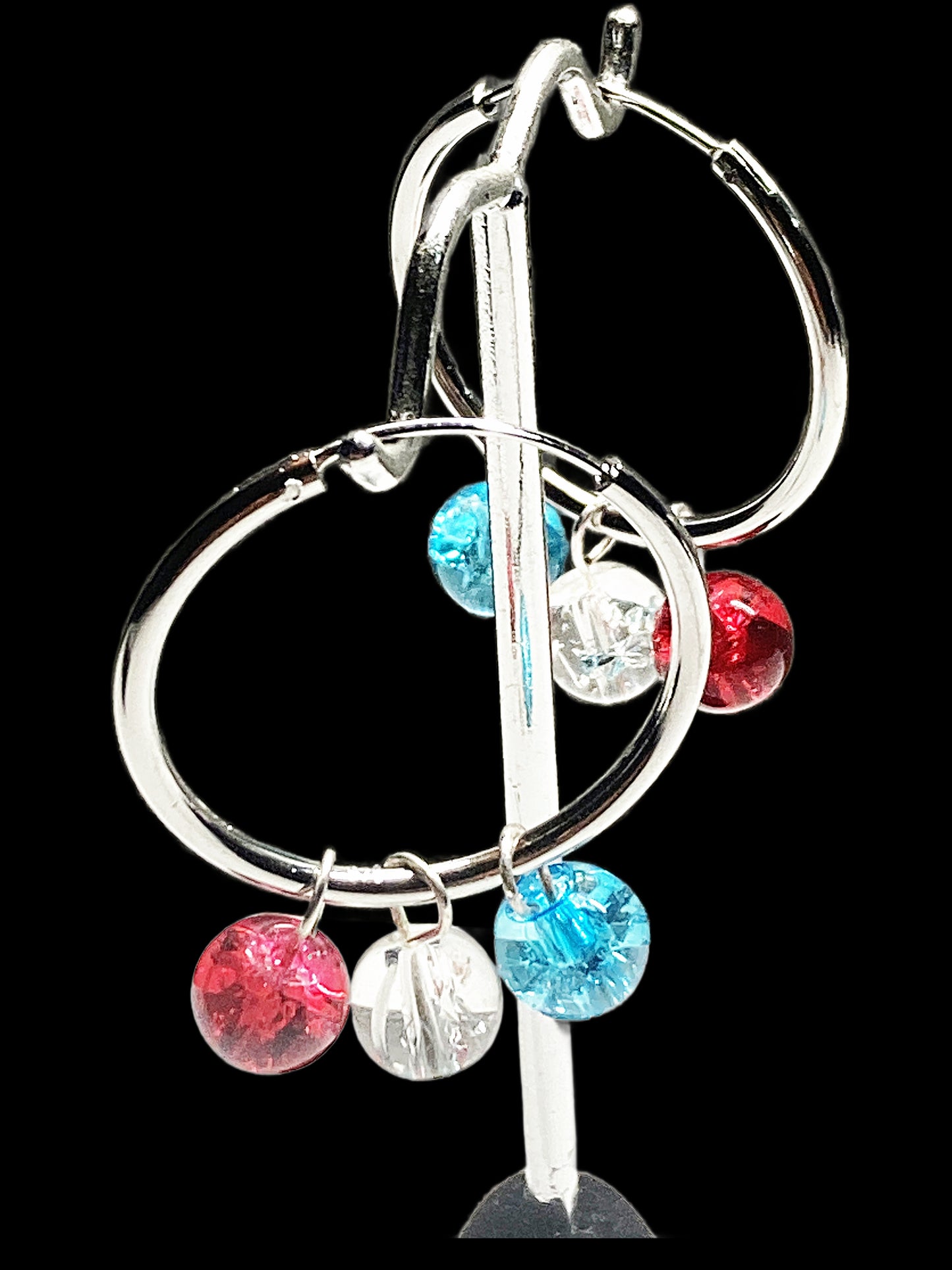 925 30mm STERLING SILVER ENDLESS HOOP WITH GENUINIE STONE BEADS