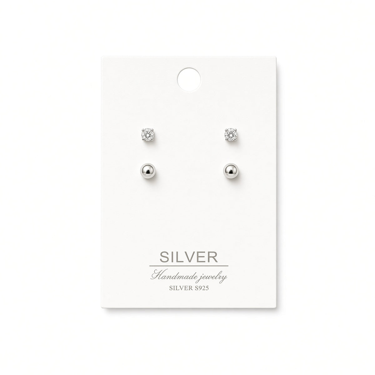 Sterling Silver 2-Pair Stud Set — 3mm Ball + AAAA Cubic Zirconia | S925