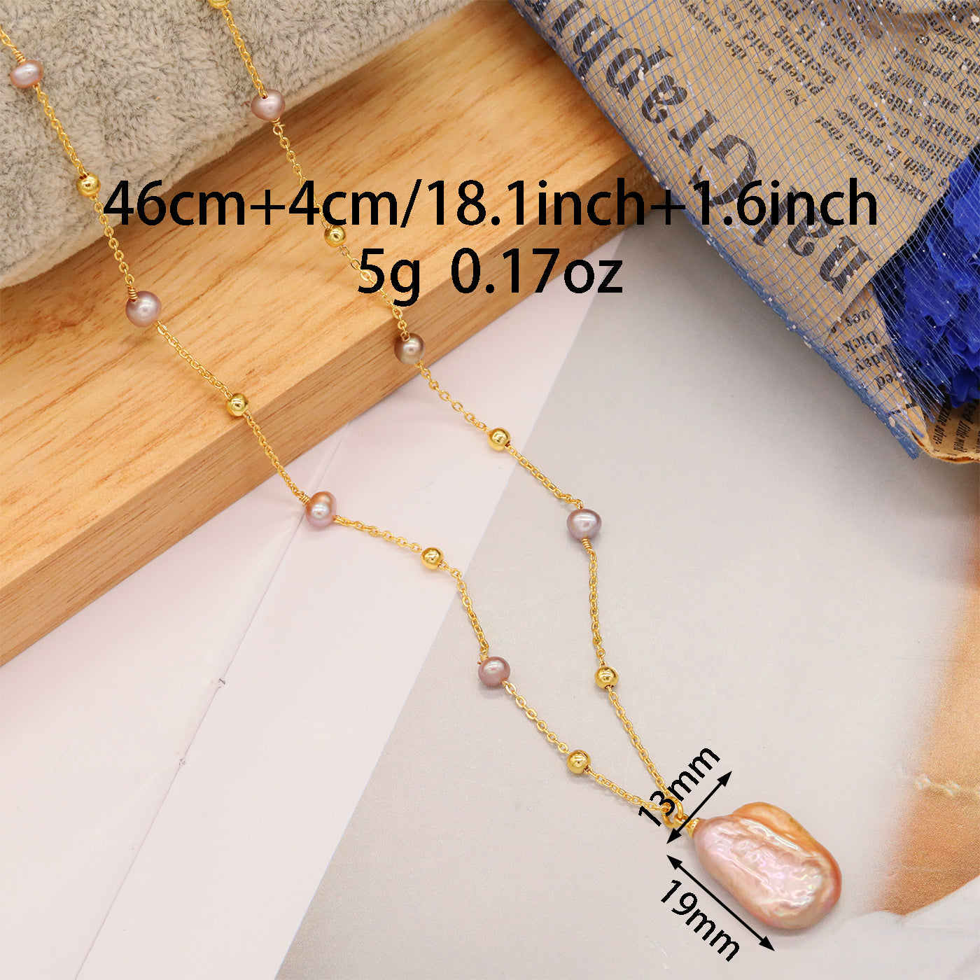 1 stylish and exquisite geometric Baroque freshwater pearl pendant necklace, women's freshwater pearl pendant necklace, Valentine's Day gift for girlfriends, banquet and wedding accessories【XL-2502Golden-02】