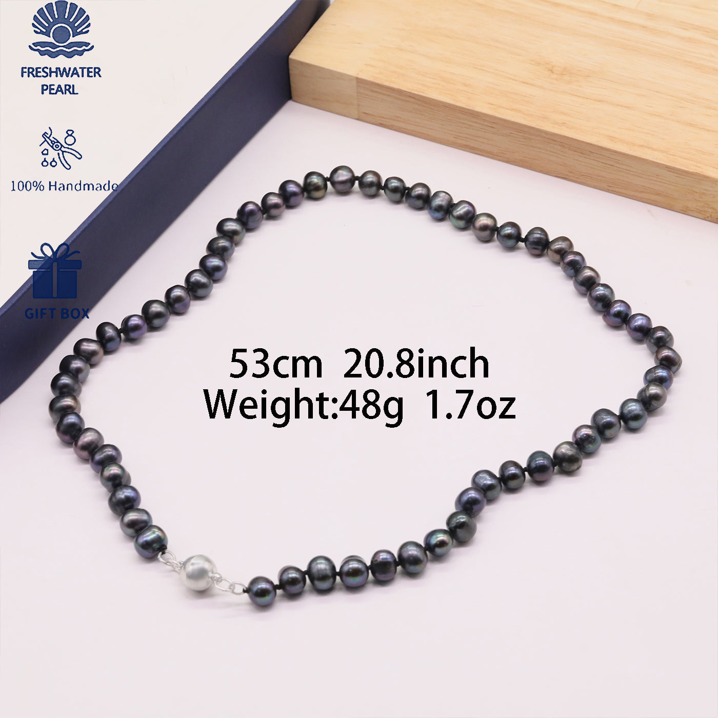 Classic Elegant Purple Colored Freshwater Pearl Necklace with Magnetic clapper Luxury Handmade 20.8inch long Freshwater Pearl necklace Fashion jewelry for men and women, with gift box, ideal holiday gift【XL-2412purple-02】