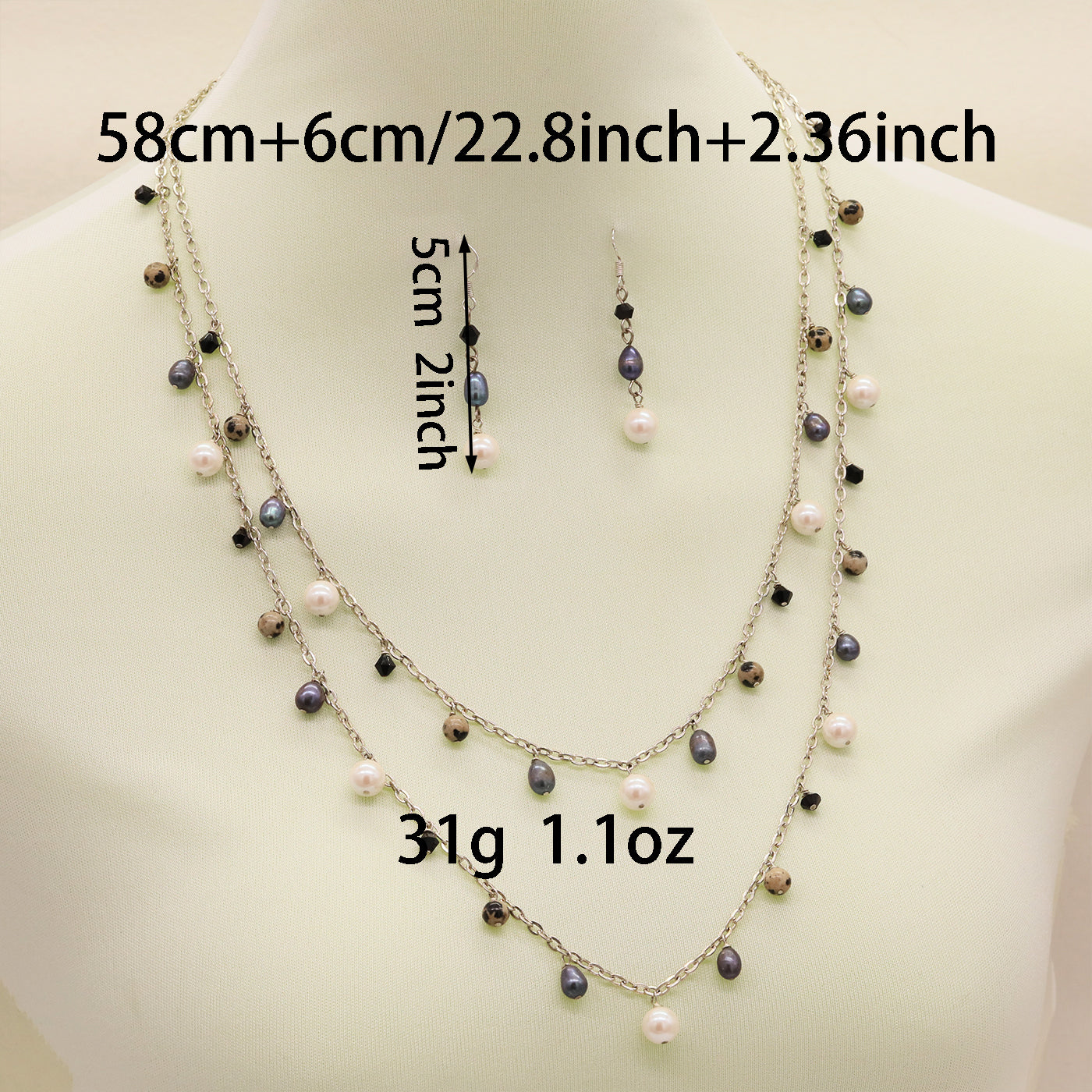 A romantic and elegant freshwater pearl jewelry set, including necklace and earrings, perfect for weddings, anniversaries, birthdays, Christmas and Valentine's Day gifts, everything goes with a freshwater pearl jewelry set
