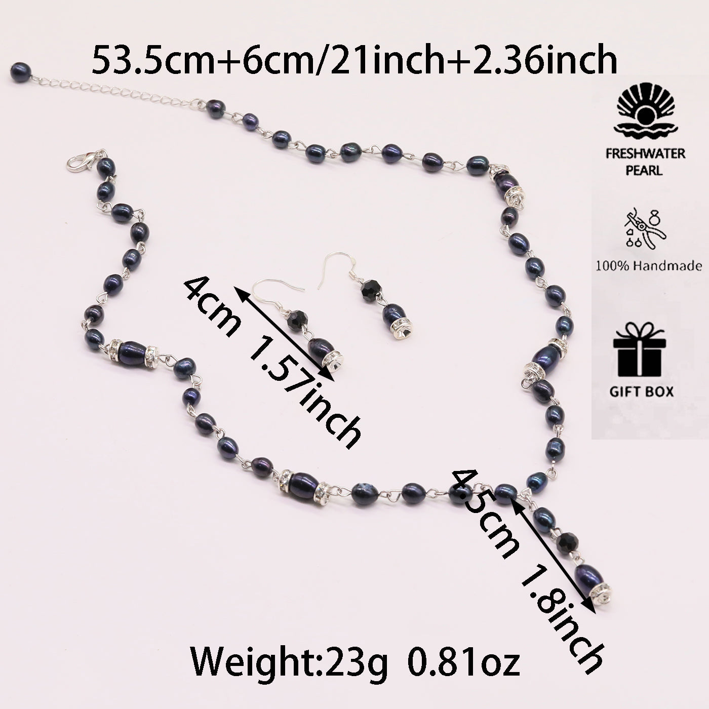 An elegant 100% handmade natural freshwater pearl necklace earring set, ideal for Christmas, Valentine's Day holiday gifts, perfect for everyday, birthday parties and anniversaries【NK-XL2501Purple-03】