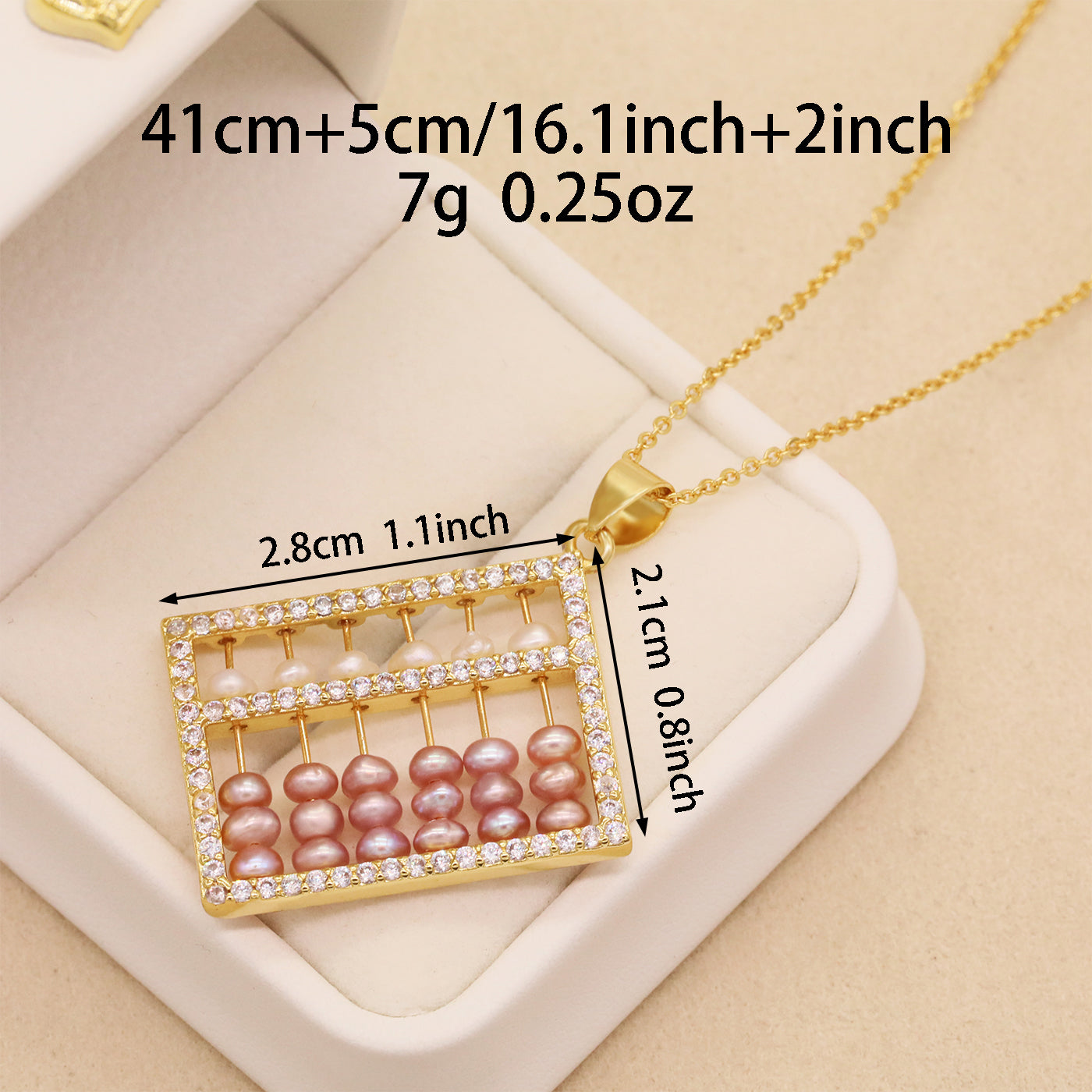 Elegant fresh water pearl pendant necklace, with gold abacus fresh water pearl pendant Romantic fashion fresh water pearl pendant necklace, with gift box, suitable for birthday, Christmas, anniversary gifts【XL-2502Golden-05】