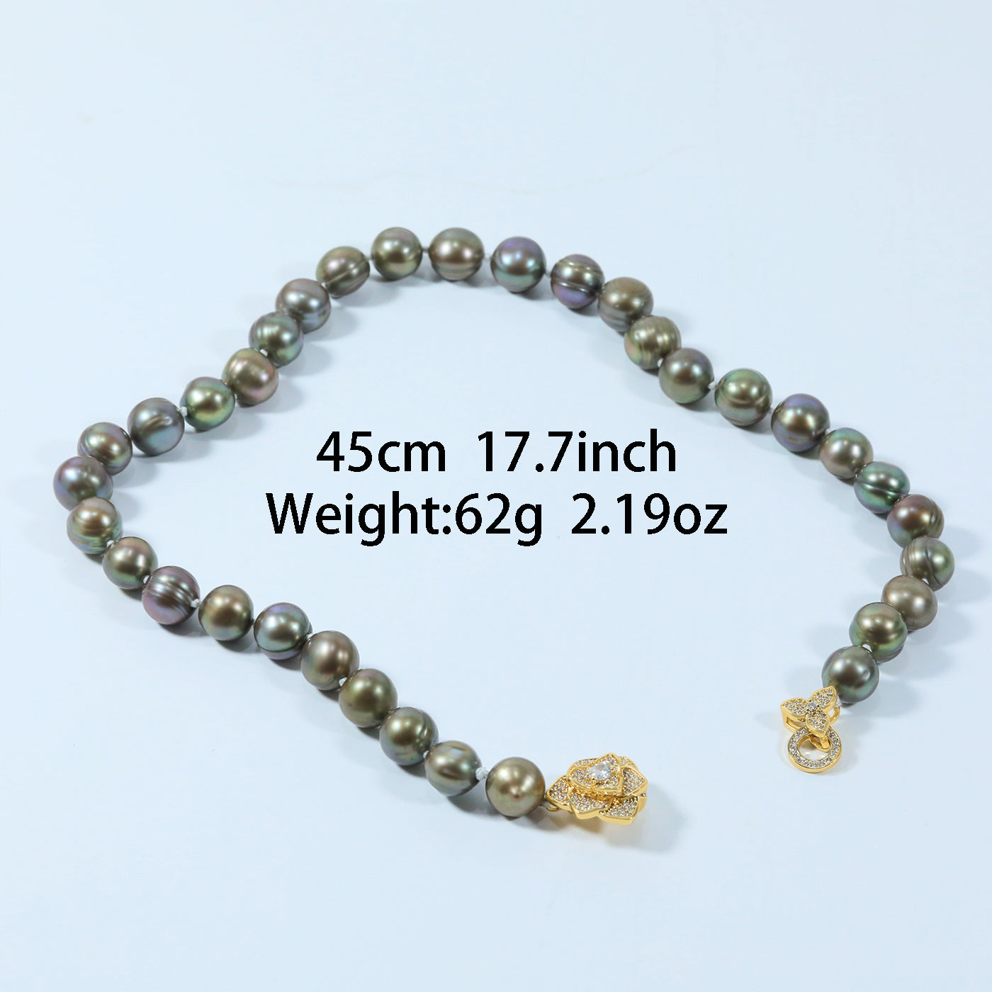 Authentic 10-11mm Brown Freshwater Pearl necklace 100% handmade 17.7inch long round freshwater Pearl necklace with diamond set gold flower buckle elegant Christmas, Valentine's Day gift