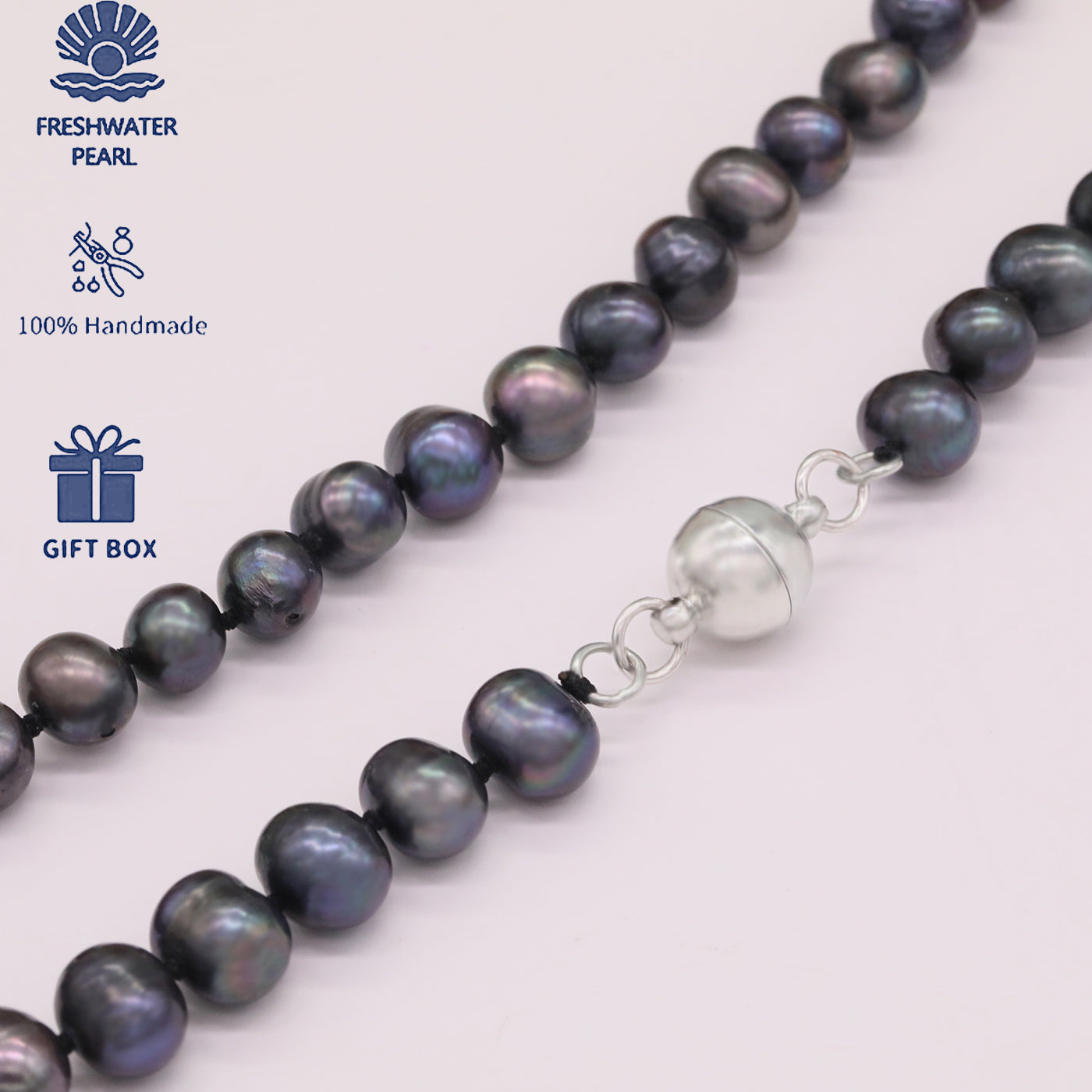 Classic Elegant Purple Colored Freshwater Pearl Necklace with Magnetic clapper Luxury Handmade 20.8inch long Freshwater Pearl necklace Fashion jewelry for men and women, with gift box, ideal holiday gift【XL-2412purple-02】
