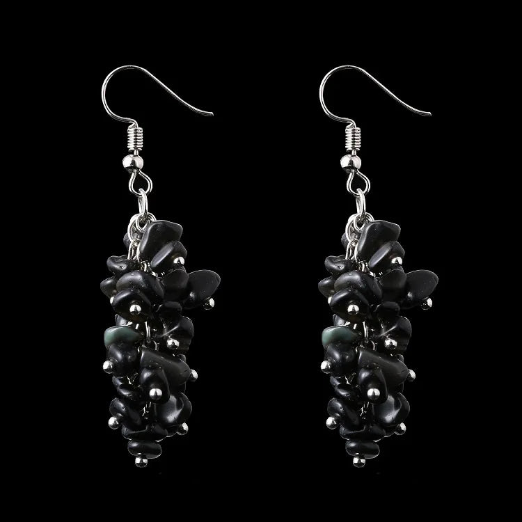 Handcrafted genuine stone dangle light weight grape style dangle earrings