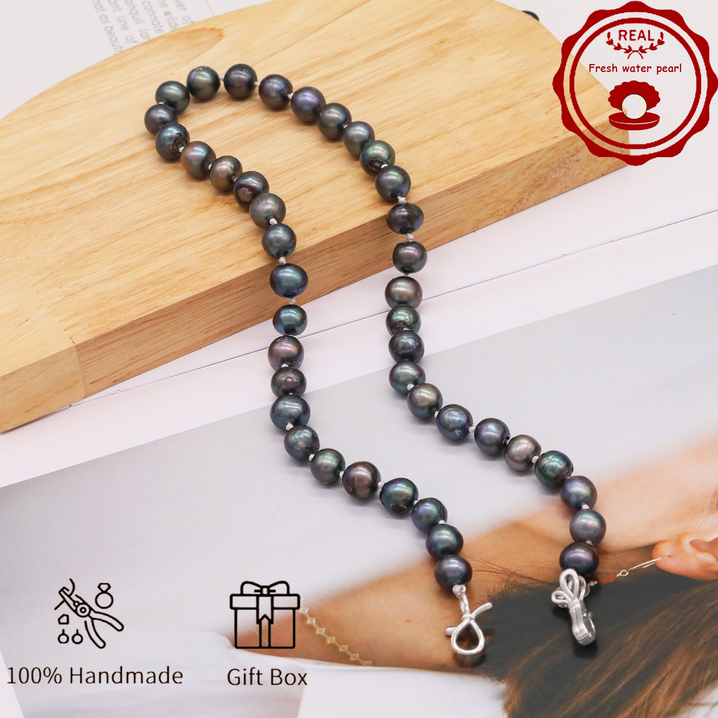 Handmade Freshwater Pearl Necklace for men and women Classic Vintage 20 year Old Large Old Pearl 17.7inch long Freshwater Pearl necklace Ideal for Valentine's Day gifts【NK-XL2501-Purple-02】