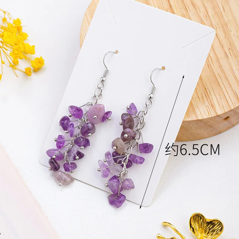 Handcrafted genuine stone dangle light weight grape style dangle earrings