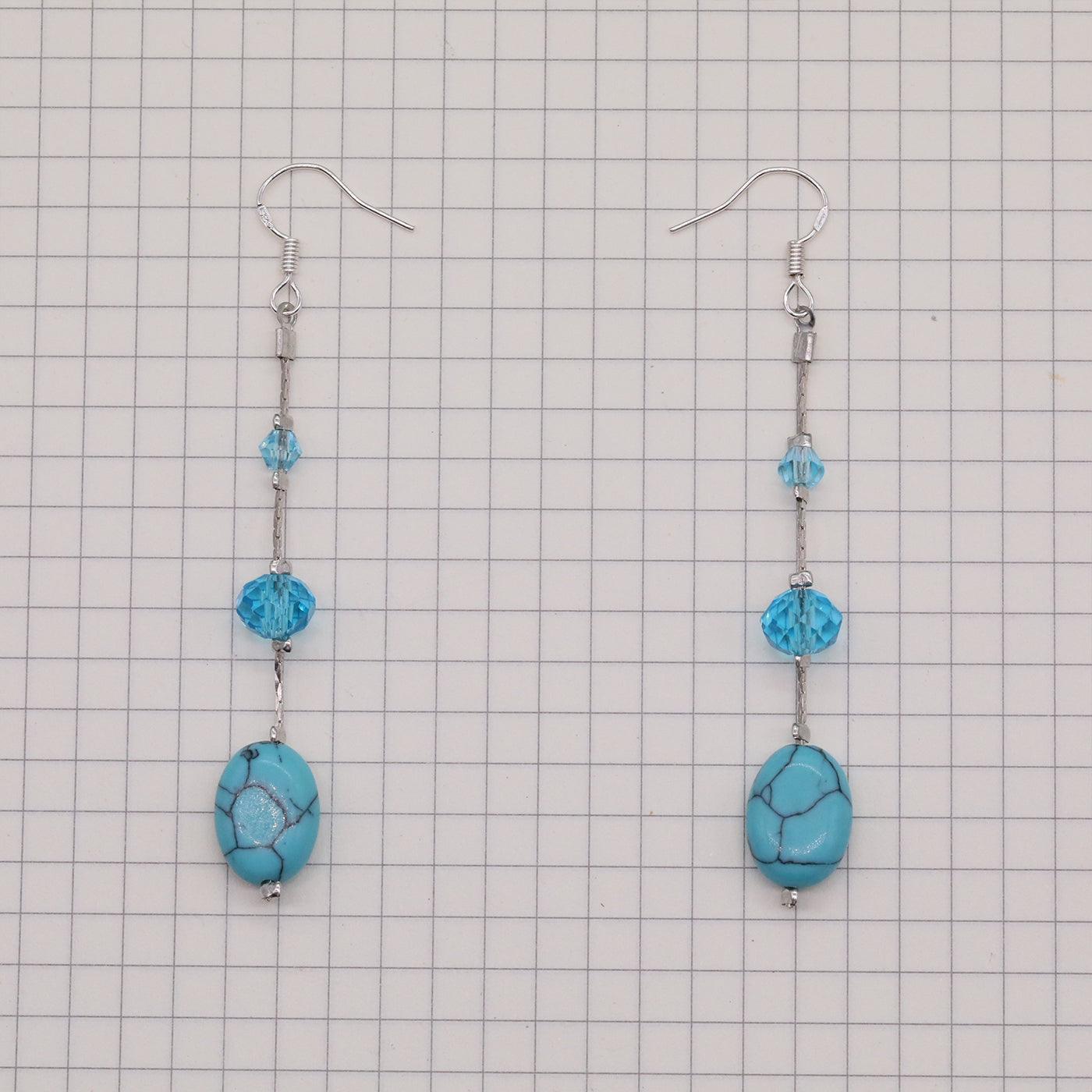 Bohemian Vintage Handcrafted Natural Stone and Crystal Bead Jewelry Set, Unique Boho Stone Necklace and Earrings, Unplated, Daily Wear & Gift, Suitable for All Seasons【NK-XL2501Blue-01】