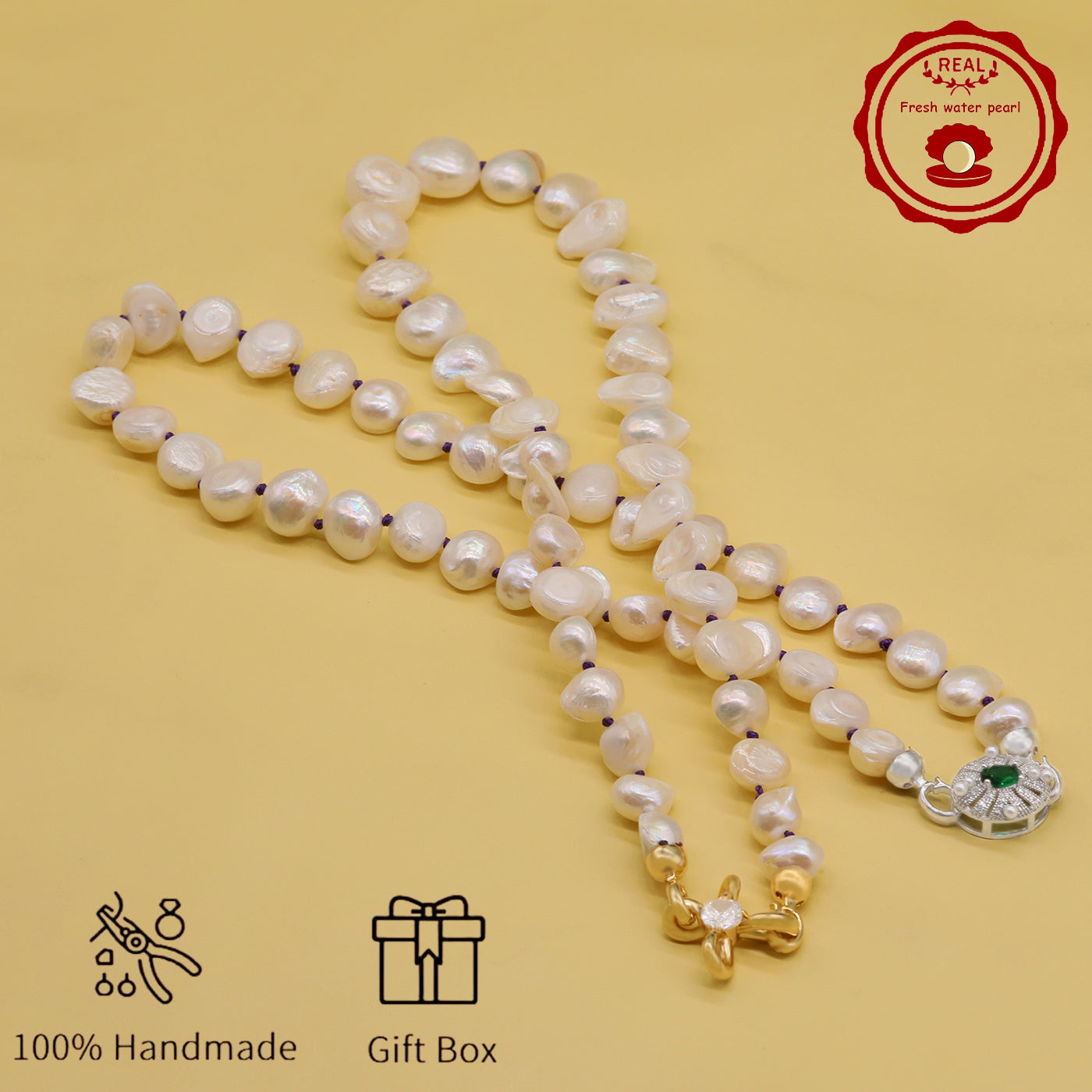 Irregular White Baroque Natural Freshwater Pearl Necklace 100% handmade 17.7inch long 12-17mm Freshwater Pearl necklace suitable for everyday, wedding, birthday parties, Christmas, Valentine's Day, stylish Baroque freshwater pearl necklace