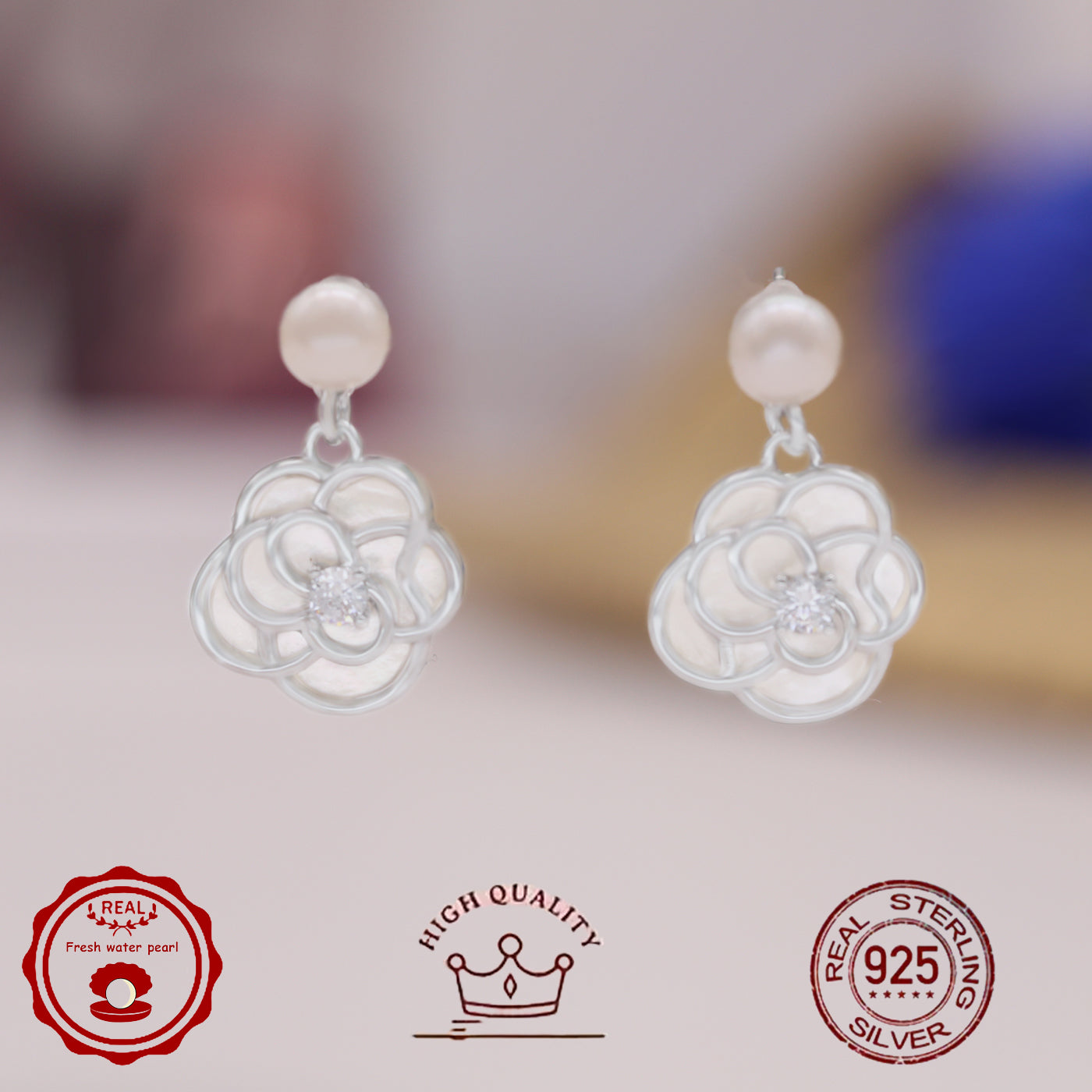 Elegant S925 Sterling Silvery & Freshwater Pearl Flower Stud Earrings - Luxurious Zirconia Accents, Perfect for Daily Wear & Special Occasions【NK-EH2501White-03】