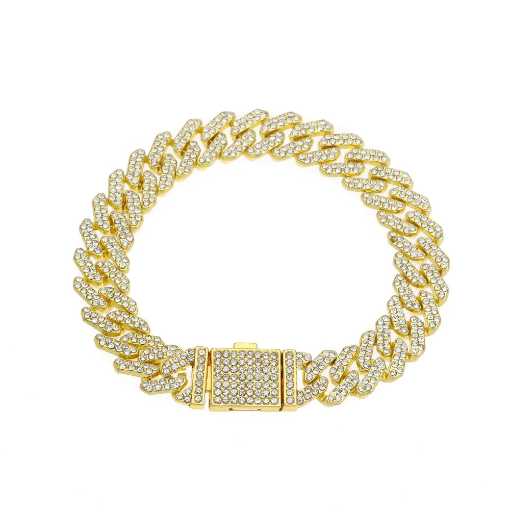 Wholesale 12mm Iced Cuban Link Chain Shiny Diamond necklaces and bracelets