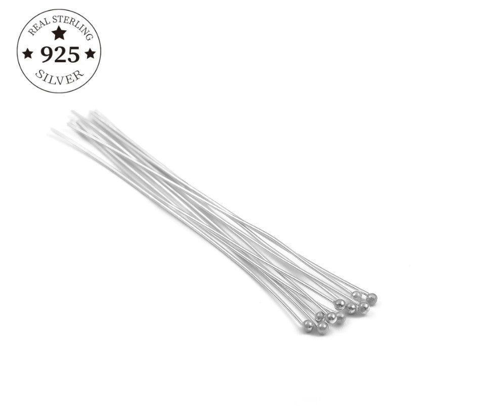 925 Sterling Silver Findings Head Ball Pins in sizes 15 20 25 30 35 50 mm for jewelry making - Providence silver gold jewelry usa