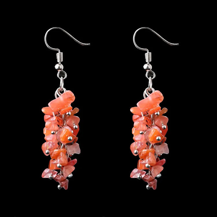 Handcrafted genuine stone dangle light weight grape style dangle earrings