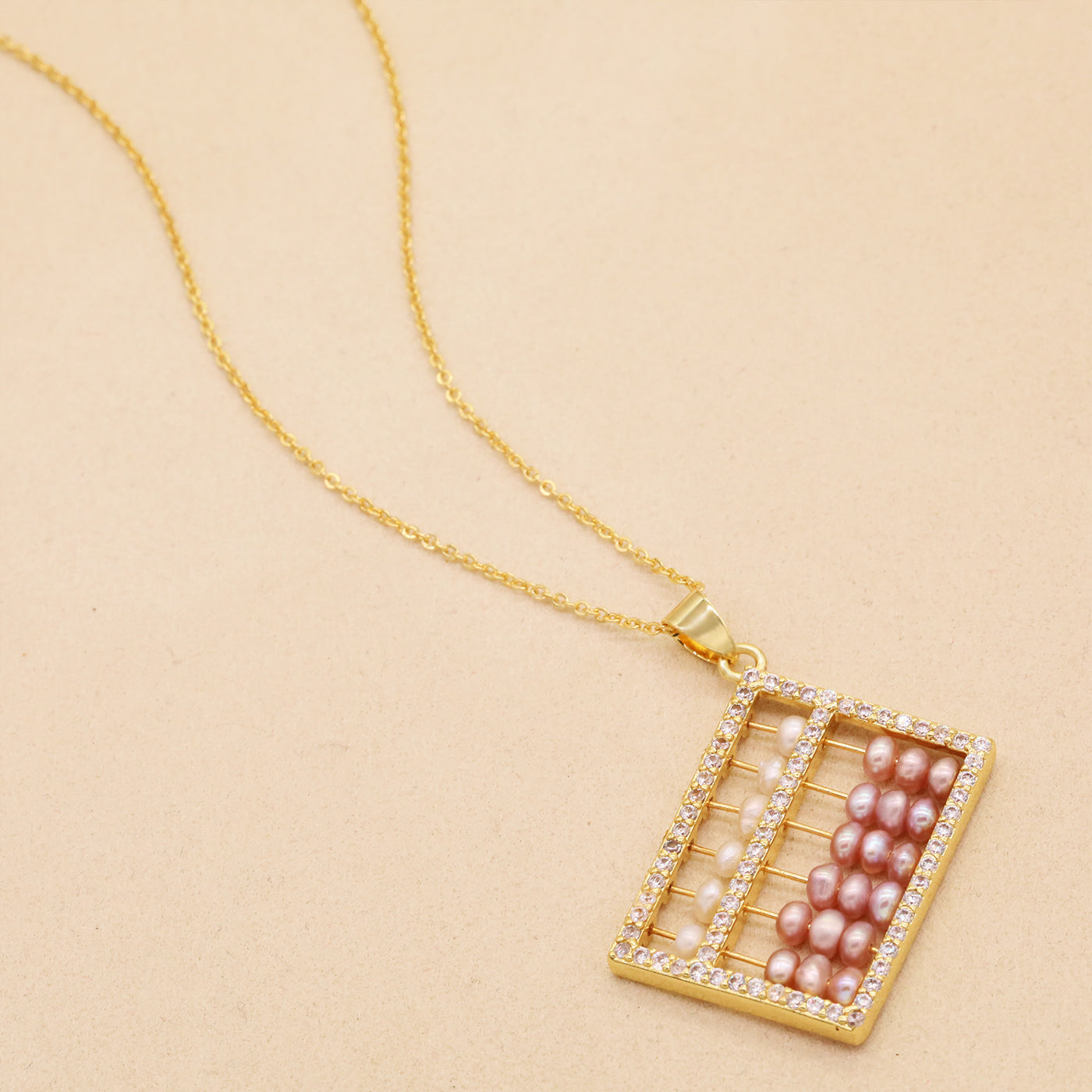 Elegant fresh water pearl pendant necklace, with gold abacus fresh water pearl pendant Romantic fashion fresh water pearl pendant necklace, with gift box, suitable for birthday, Christmas, anniversary gifts【XL-2502Golden-05】
