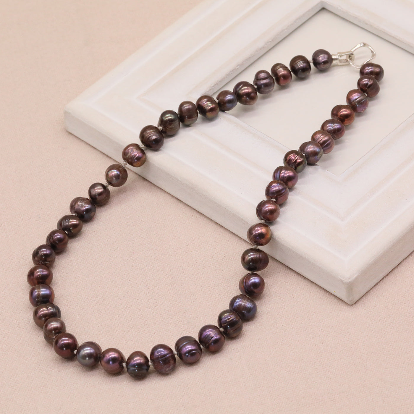 Vintage Boho Freshwater Pearl Necklace with 925 Silver Clasp, June Birthstone Elegant Jewelry, No Plating, Ideal for Gifts – Versatile Accessory for Parties【NK-XL2501Brown-01】