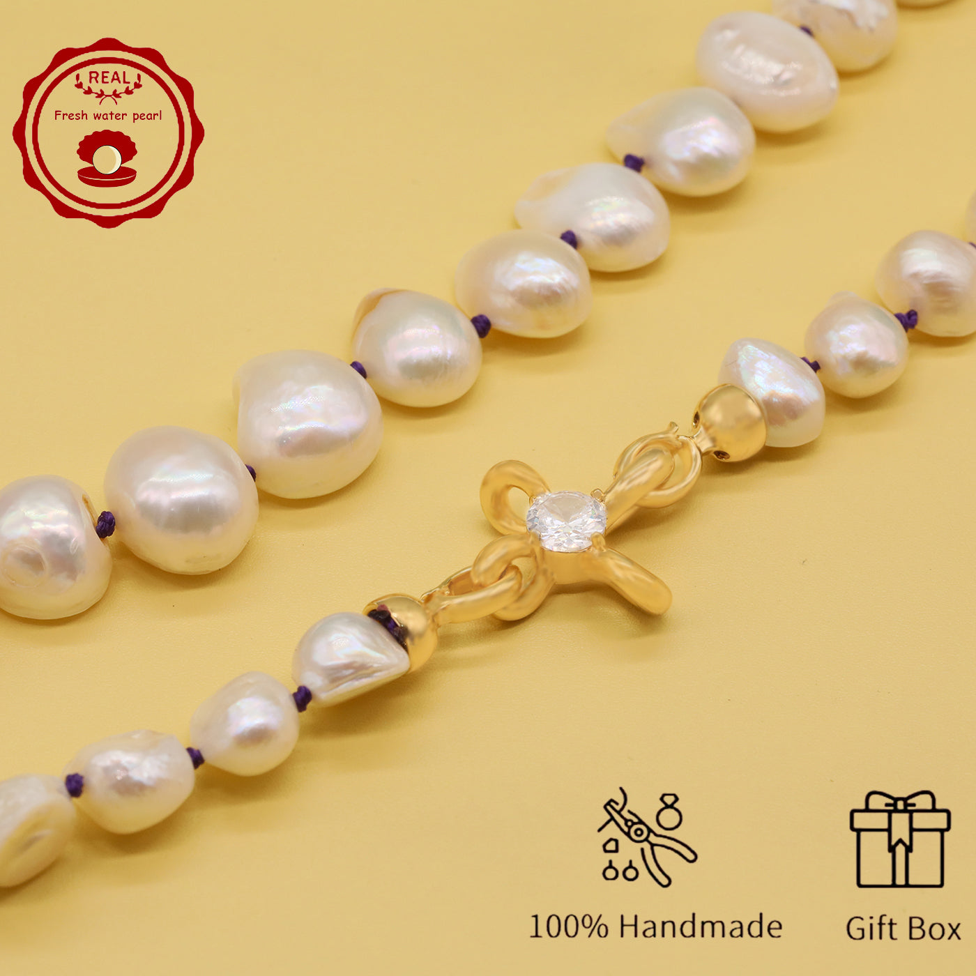 Irregular White Baroque Natural Freshwater Pearl Necklace 100% handmade 17.7inch long 12-17mm Freshwater Pearl necklace suitable for everyday, wedding, birthday parties, Christmas, Valentine's Day, stylish Baroque freshwater pearl necklace