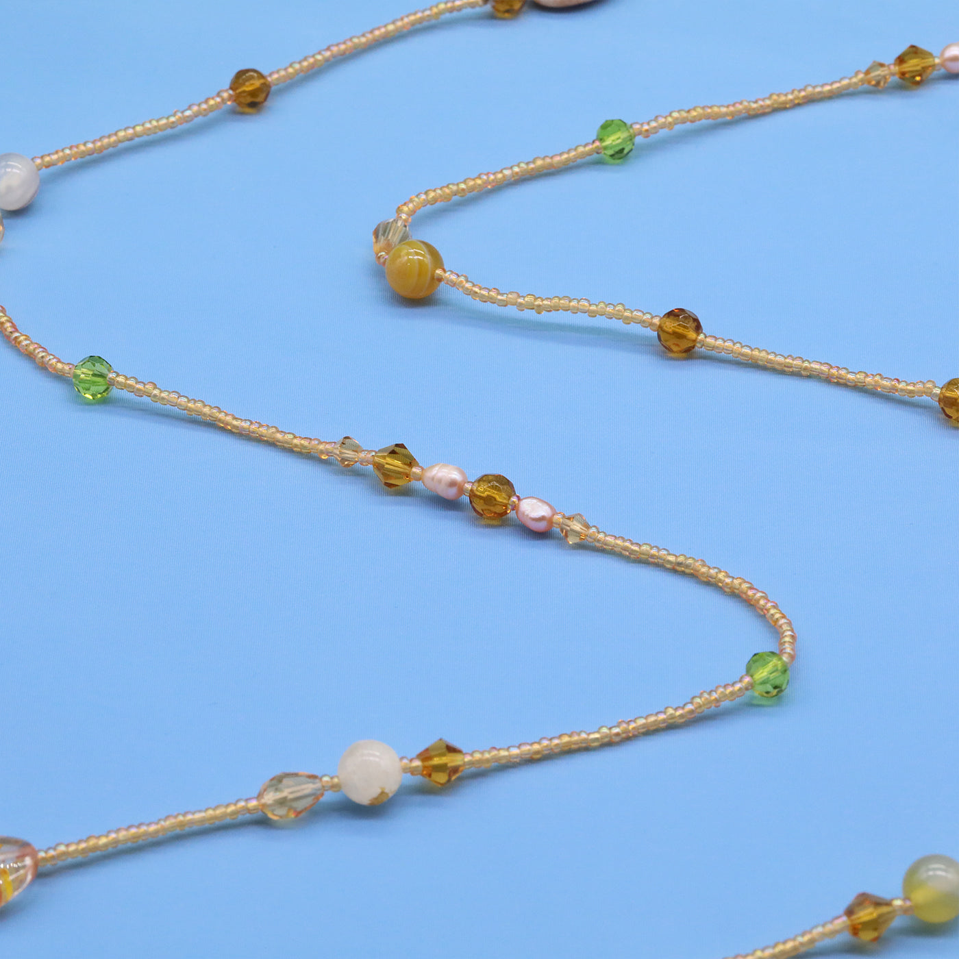 Bohemian style 51.2inch long Yellow stone with Freshwater Pearl Long necklace Handmade elegant long necklace ideal for Christmas and Valentine's Day gifts, suitable for everyday, wedding, birthday parties and anniversaries
