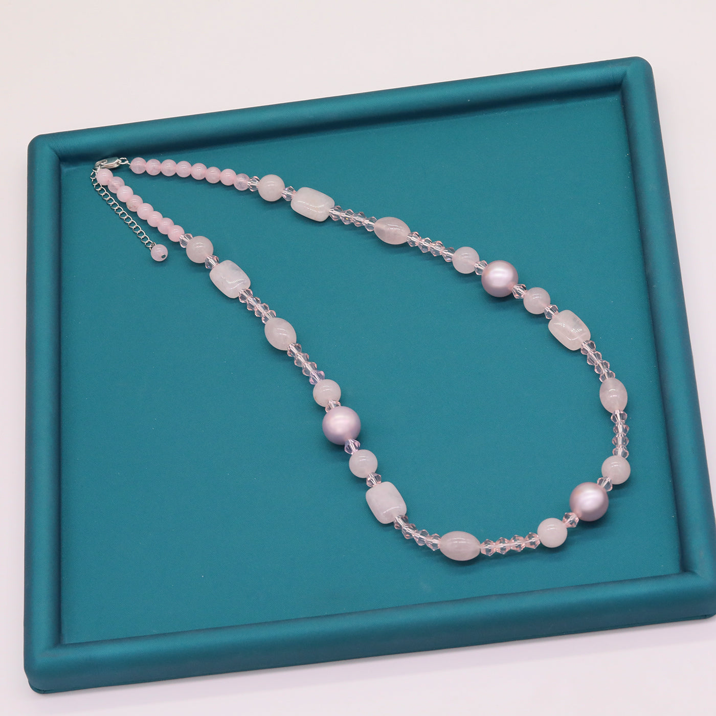 Boho-Chic Handcrafted Pink Natural Stone & Freshwater Pearl Long Necklace - Perfect for Parties, Weddings, and Vacations