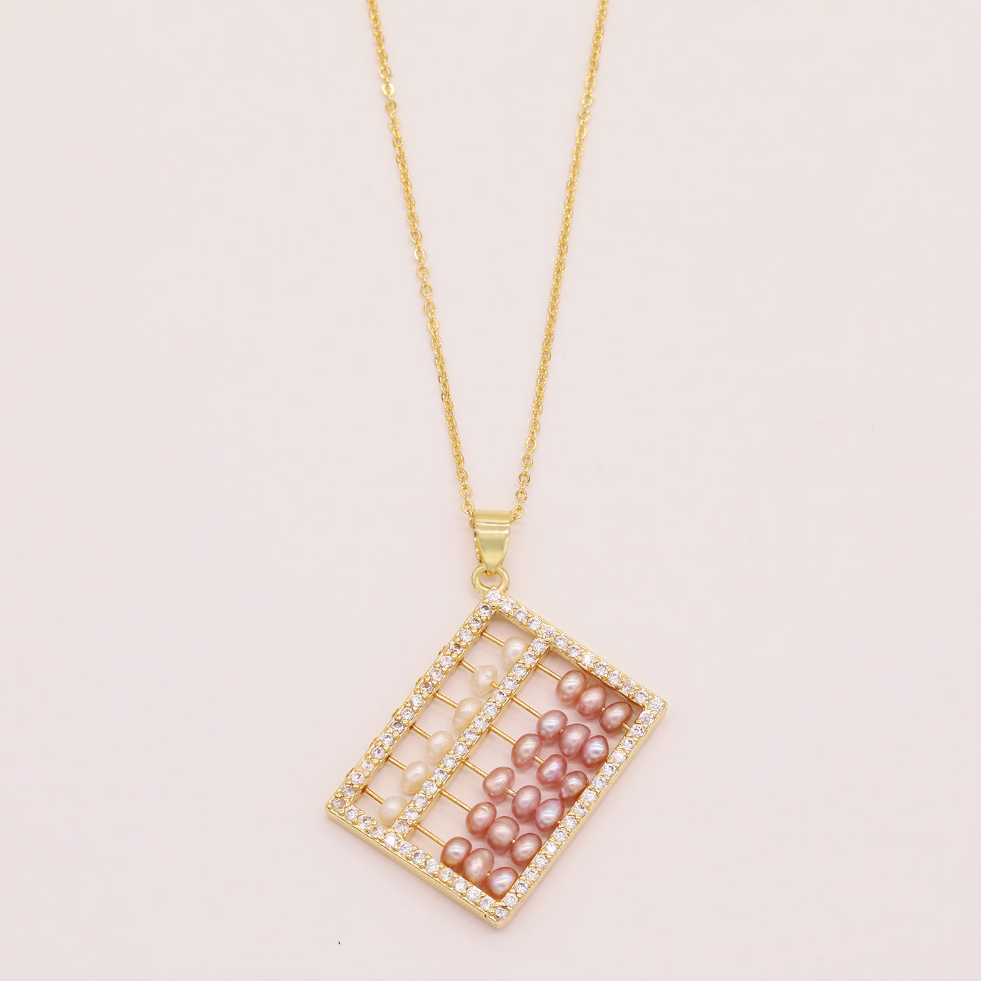 Elegant fresh water pearl pendant necklace, with gold abacus fresh water pearl pendant Romantic fashion fresh water pearl pendant necklace, with gift box, suitable for birthday, Christmas, anniversary gifts【XL-2502Golden-05】
