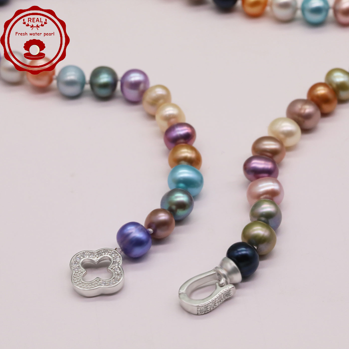 Natural Multicolor Freshwater Pearl Necklace Handmade 18.1Inch Length 7-8Mm Natural Freshwater Pearl Necklace with Flower Clasp Genuine Freshwater Pearl Necklace Comes with Gift Box 【NK-XL2501Colour-01】